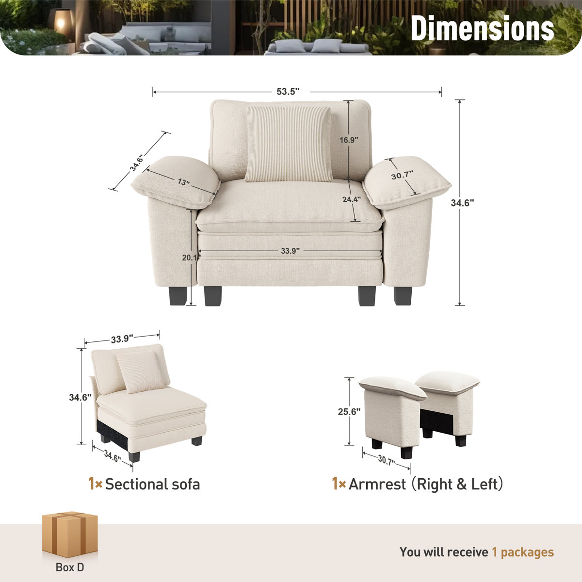 Deep Seat Sofa Chair With Throw Pillow